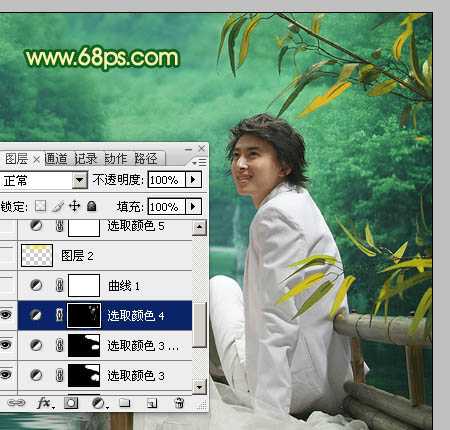 Photoshop调色教程之古典黄绿色水景婚片