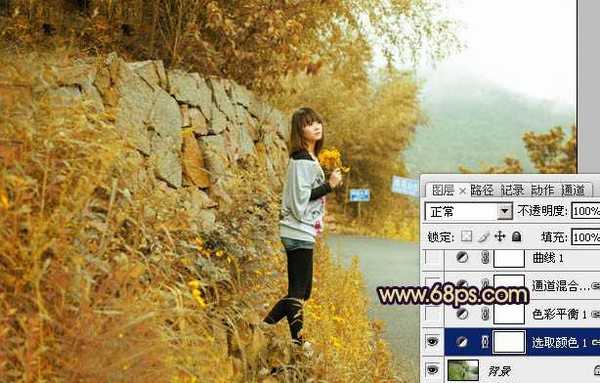 Photoshop将山野人物图片调成橙黄的秋季色