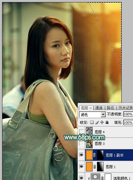 Photoshop将街道人物图片调制出暖色逆光效果