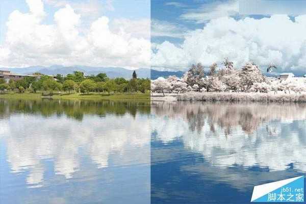 Photoshop将外景风光大片调出IR红外线滤镜的超梦幻雪景照片