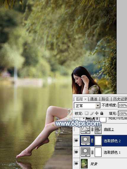 Photoshop将水景人物图片打造出柔和的古典青蓝色特效