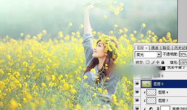 Photoshop调出甜美的淡绿色油菜花人物图片教程