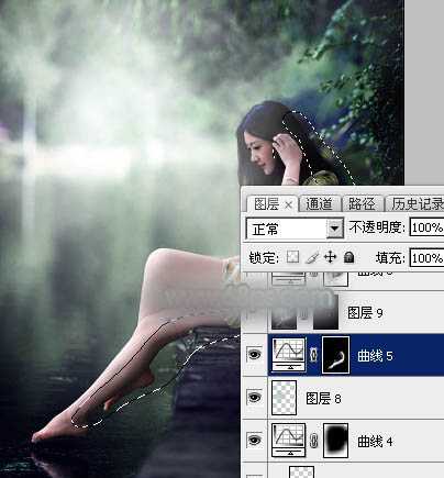 Photoshop将春季人物图片打造出唯美的古典暗绿色效果教程