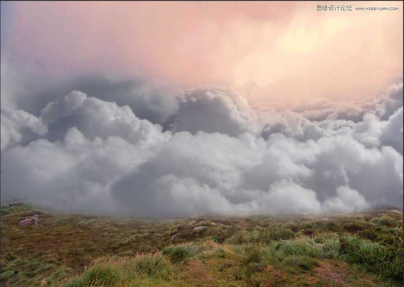 Photoshop合成在鲸鱼背着城堡在云端飞翔的场景