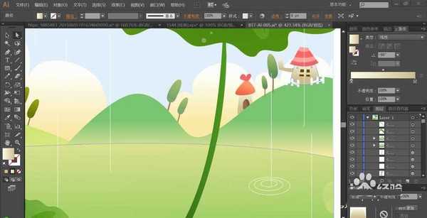 ai怎么绘制荷塘下雨的背景矢量图?
