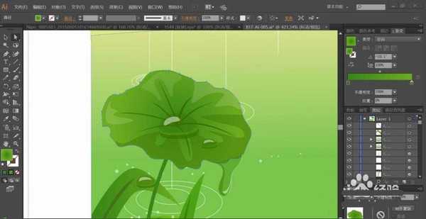 ai怎么绘制荷塘下雨的背景矢量图?